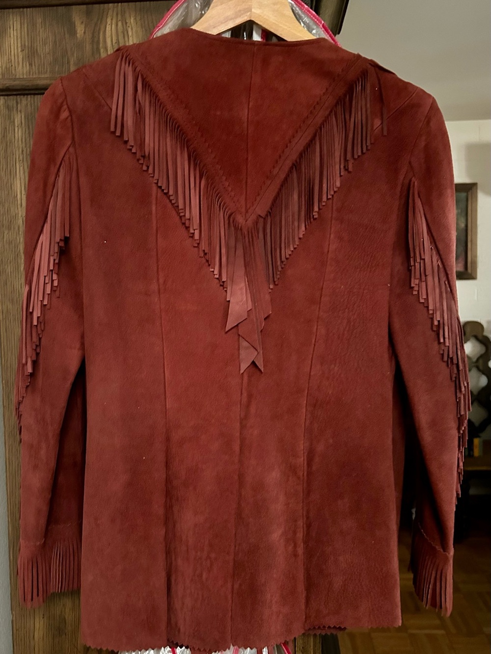 Suede Fringe Jacket in Burgundy - Picture 3 of 5